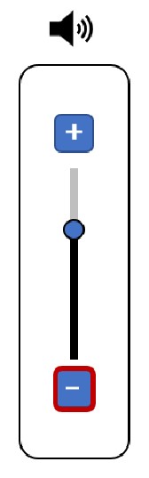 A vertical volume slider where the toggle is approximately halfway between the loudest and quietest points on the slider. There are plus and minus buttons at the top and bottom of the slider.
