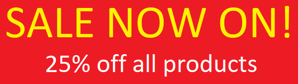 A 'Sale now on! 25% off all products' image of text.