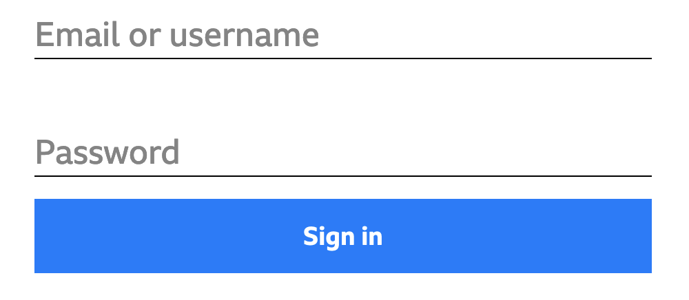 A simple log on form with a 'Sign in' button at the bottom