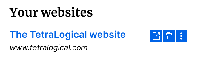 A screenshot of a system where open and delete controls for a website are presented side-by-side, with very little space between them.