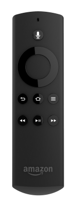 Fire TV remote control with button at the top that enables voice control