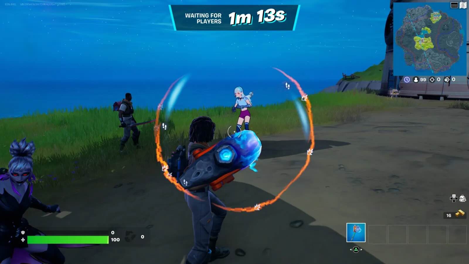 A screenshot from Fortnite, in which the sound visualisation wheel is displayed with footsteps and gunshot sounds displayed using icons, positioned on the wheel corresponding to the sound's location
