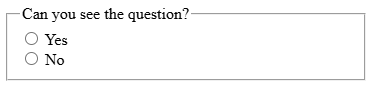 A fieldset outline that contains two radio buttons that are vertically stacked. One is labelled Yes and one is labelled No. There is an overarching question that reads Can you see the question?