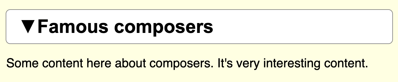 The text 'Famous composers' and the triangle symbol are now contained in a white box with a border, standing out against the page background more clearly.