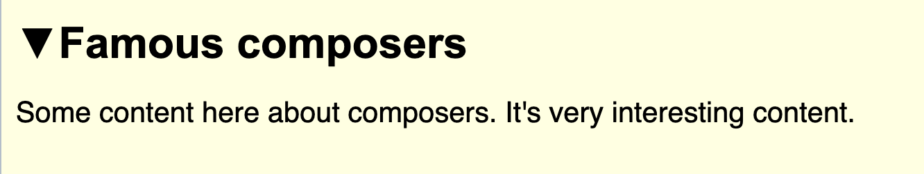 The same disclosure, magnified, but with the arrow button to the left of the heading text