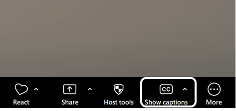 The Zoom Closed Captions button. It contains an icon with two capital CC and the text "Show captions" below it