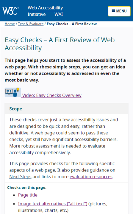 Screenshot of the Easy Checks website
